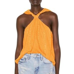 FRAME CRINKLED SILK PULLOVER HALTER TOP IN KUMQUAT NWT WOMEN'S SIZE LARGE‎